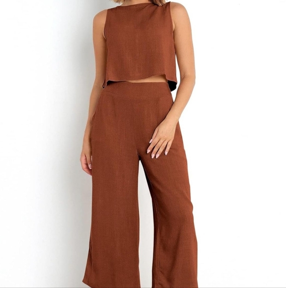 Women's Brick Red Wide-Leg Jumpsuit - Picture 5 of 10